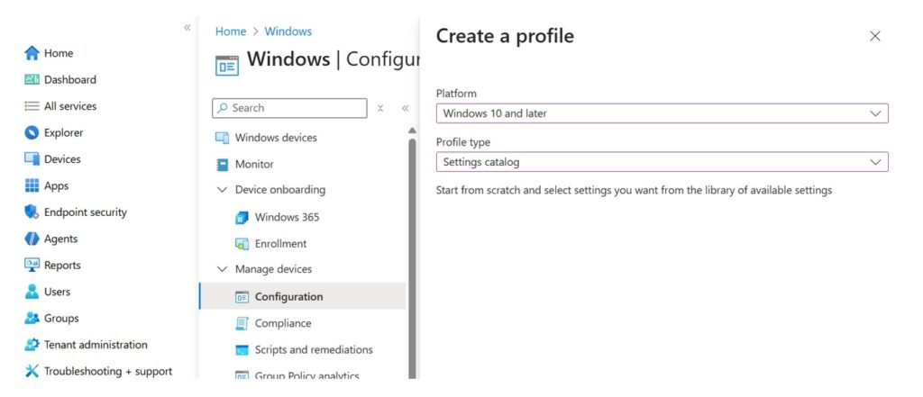 Profile Creation step 1